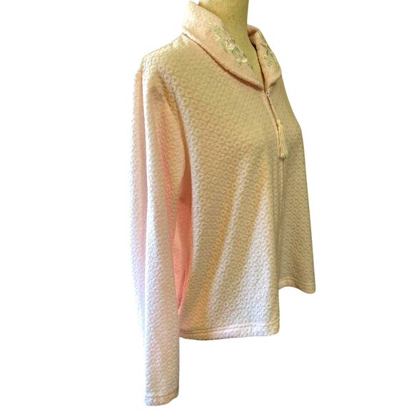 Vtg Miss Elaine Pink Embroidered Quilted Bed Jacket Pockets Robe Cottage Granny - Picture 5 of 11